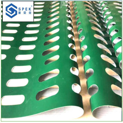 สายพานลำเลียงเจาะรูสีขาว / น้ำเงิน / เขียวสายพานลำเลียงเจาะ PVC PU แบบกำหนดเอง